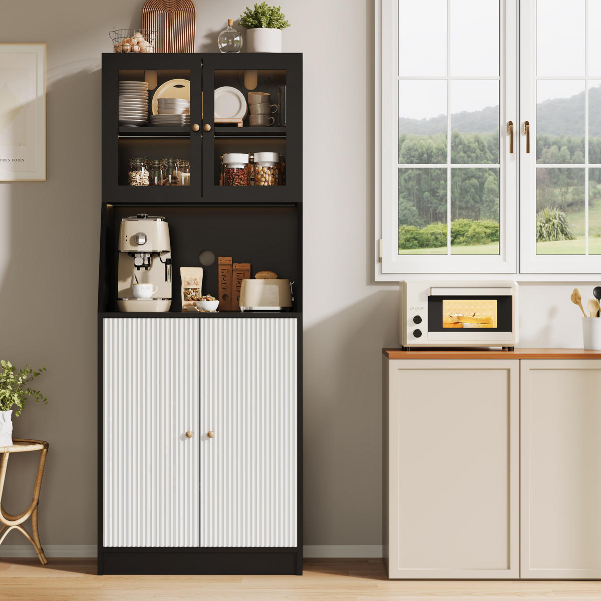 BUFFET modern, schwarz, LED-Beleuchtung, groß, minimalistisch, elegant - Schwarz, Holz (70/180/40cm) - EuroLiving