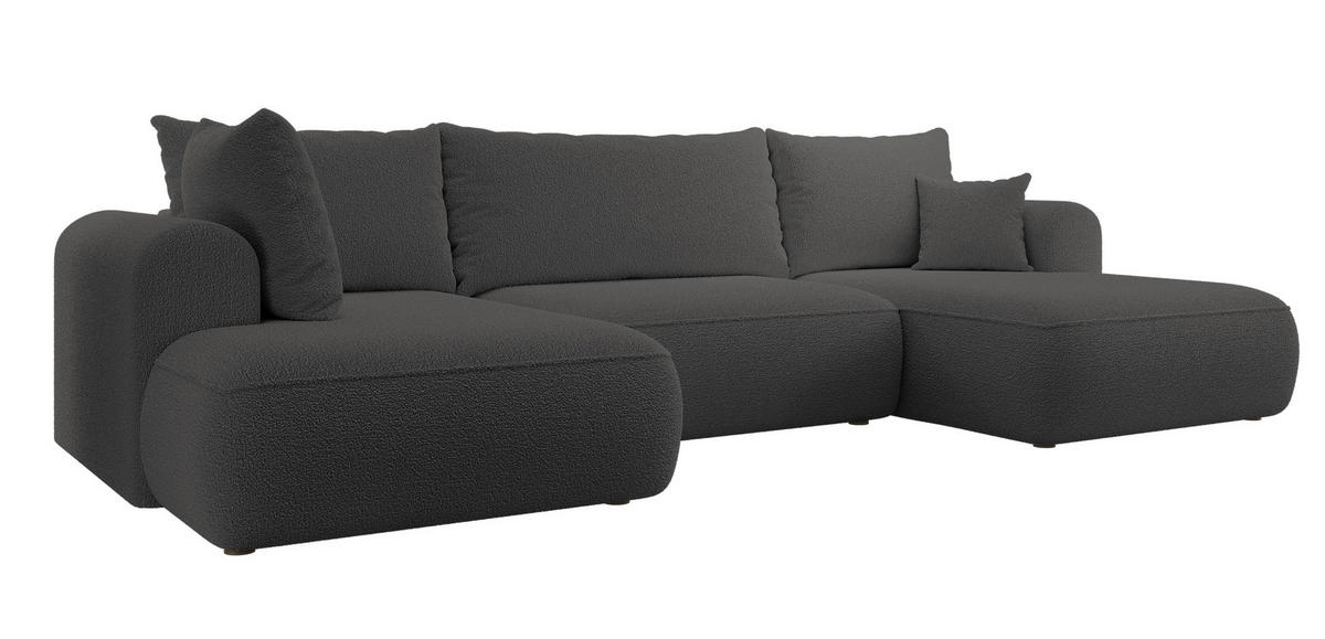 WOHNLANDSCHAFT Ovo Dunkelgrau Boucle - Dunkelgrau/Schwarz, Textil (375/95/185cm) - Selsey