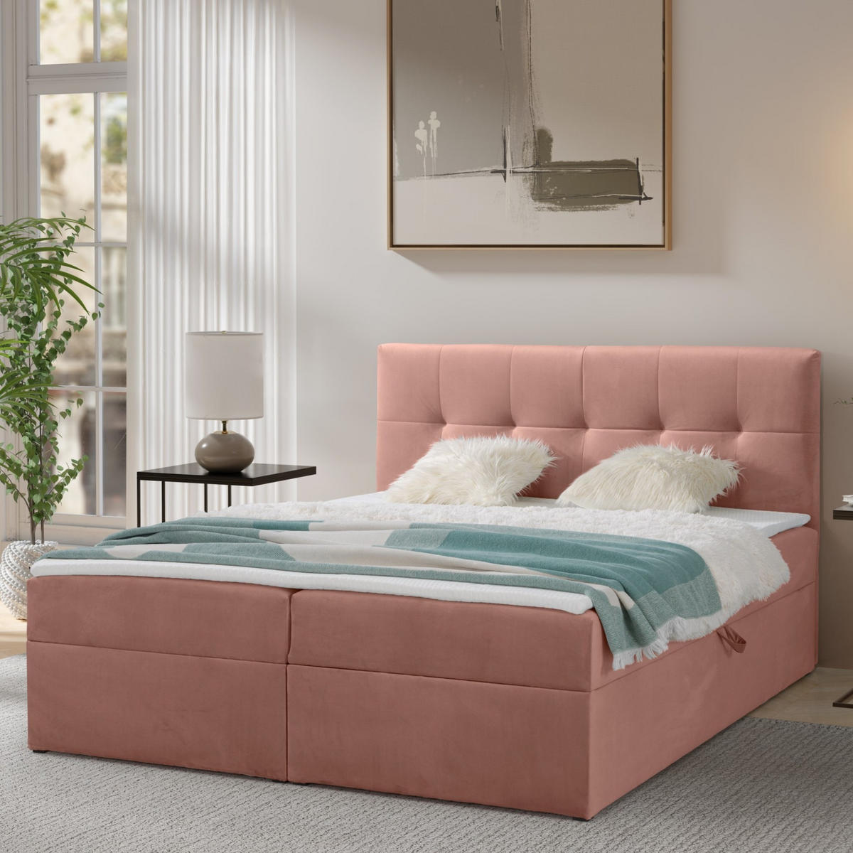 BOXBETT Toronto 160x200 Bonell-Matratze H3 und Topper - Silberfarben/Rosa, Holz/Holzwerkstoff (160/200cm) - Ravio