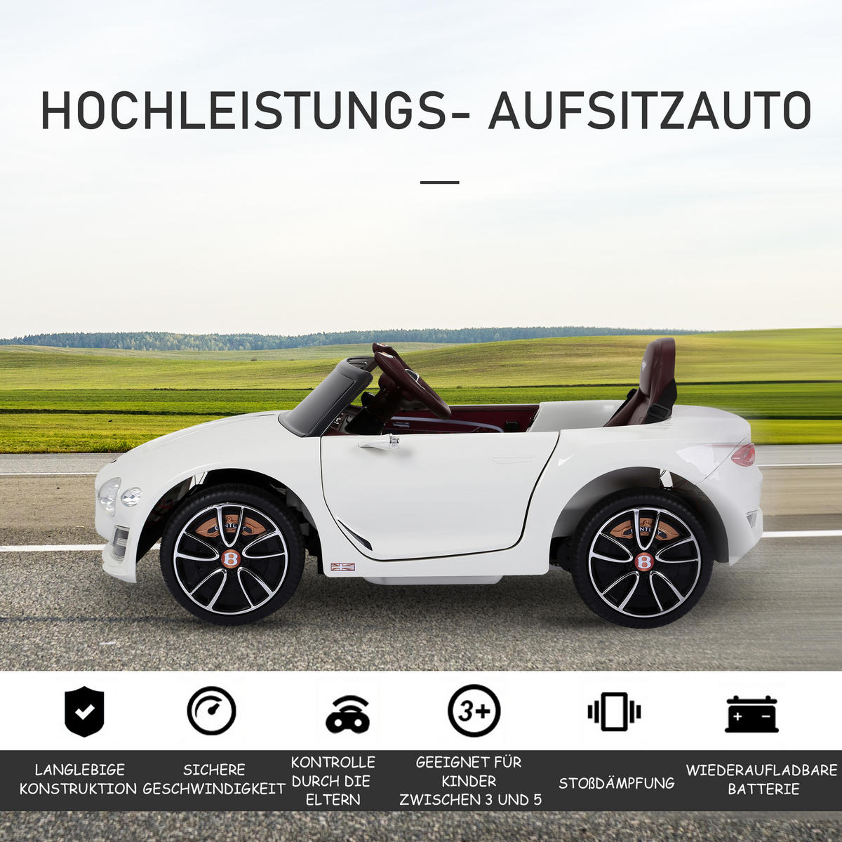KINDER ELEKTROAUTO, Weiß, Metall+ Kunststoff - Weiß, Metall (108/60/43cm) - HOMCOM