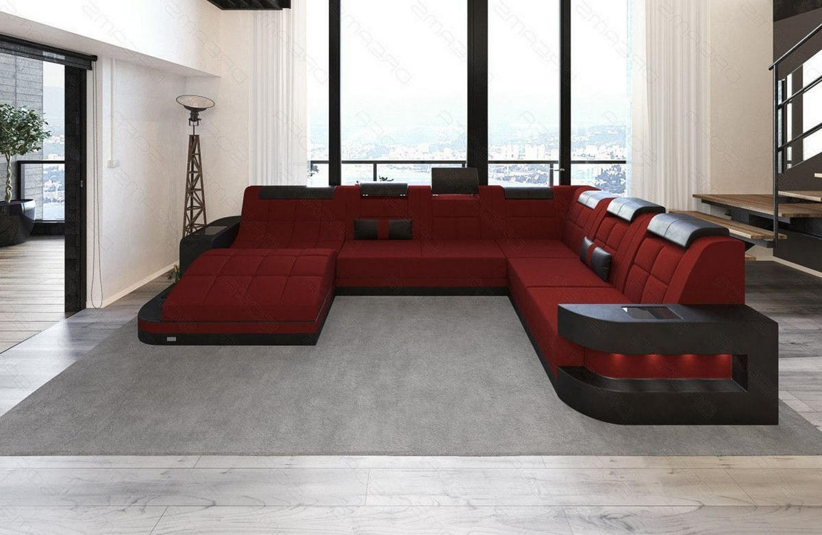 WOHNLANDSCHAFT Wave Dunkelrot Schwarz Mikrofaserstoff - Dunkelrot, Kunststoff (379/80/274cm)
