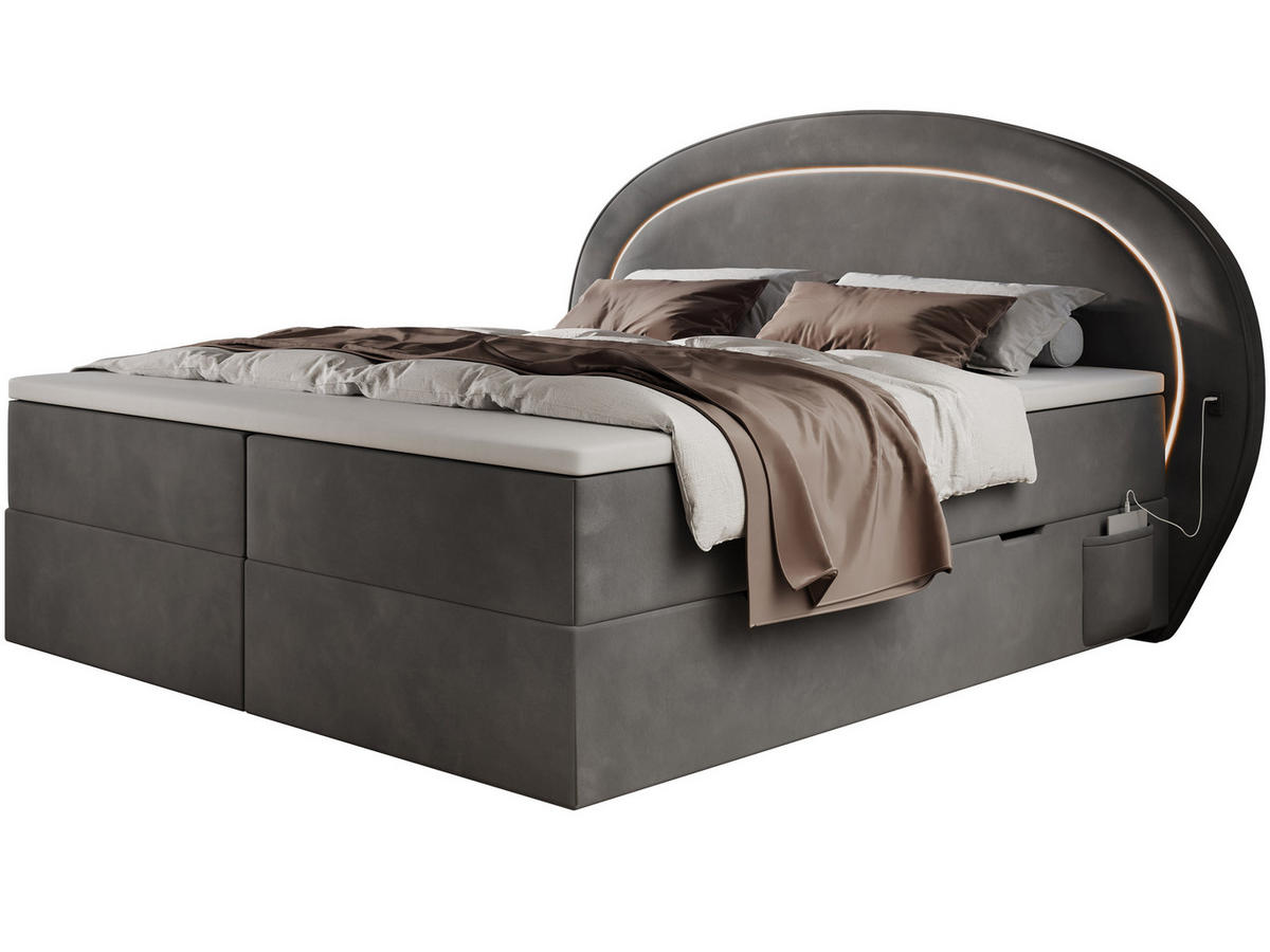 BOXBETT Nova 1 grau 200/200 cm mit LED H3 - Grau, Textil (200/200cm) - wonello