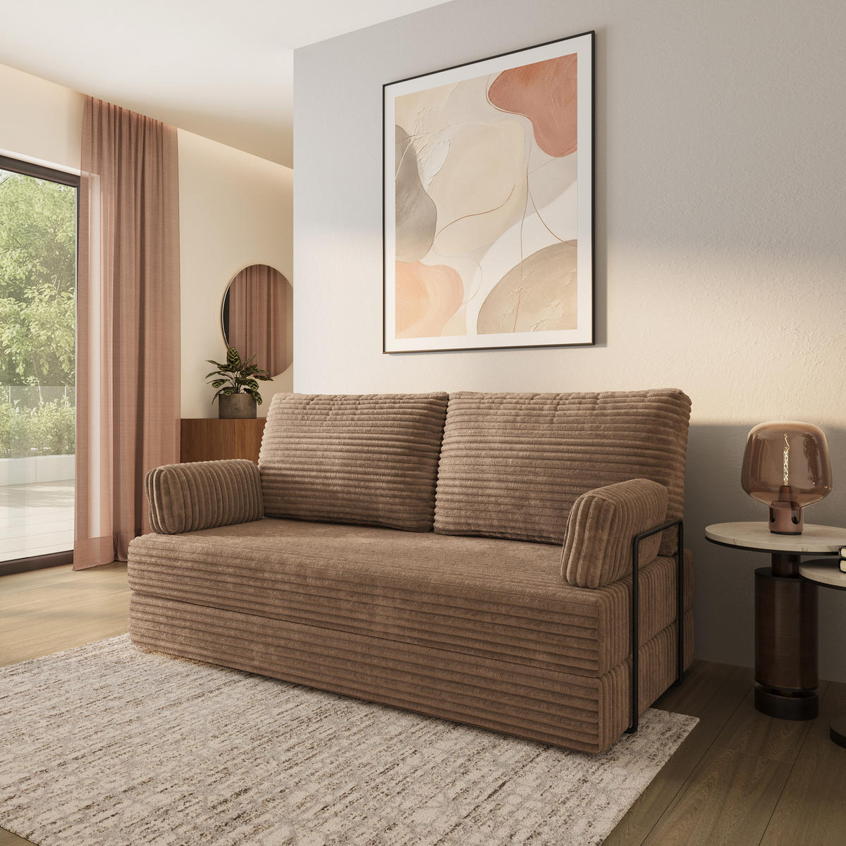 POHOVKA z pěny SILAR s kovovým rámem Manšestrová látka Béžová - béžová, textil (170/86/80cm) - MASSENO