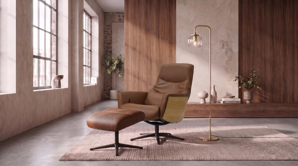 RELAXSESSEL VANITAS Braun Leder Relaxfunktion - Schwarz/Braun, Leder/Metall (75/108/86cm) - KAWOLA