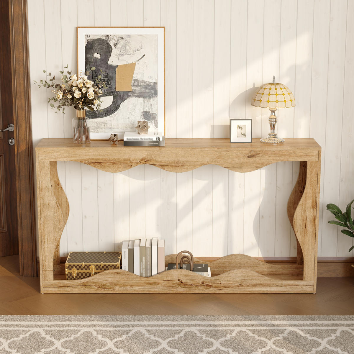 KONSOLENTISCH Wellenkante 2 Ebenen Holz - Naturfarben, Holzwerkstoff (30/160.5/86.5cm) - Fortuna Lai