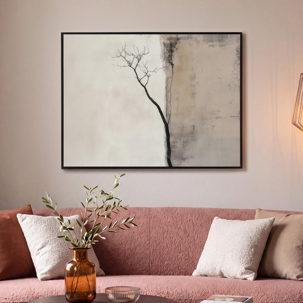 LEINWAND Bilder mit Rahmen - Wabi sabi - Pflanze - Beige - 100x70 - Taupe, Textil (100/70cm) - MuchoWow