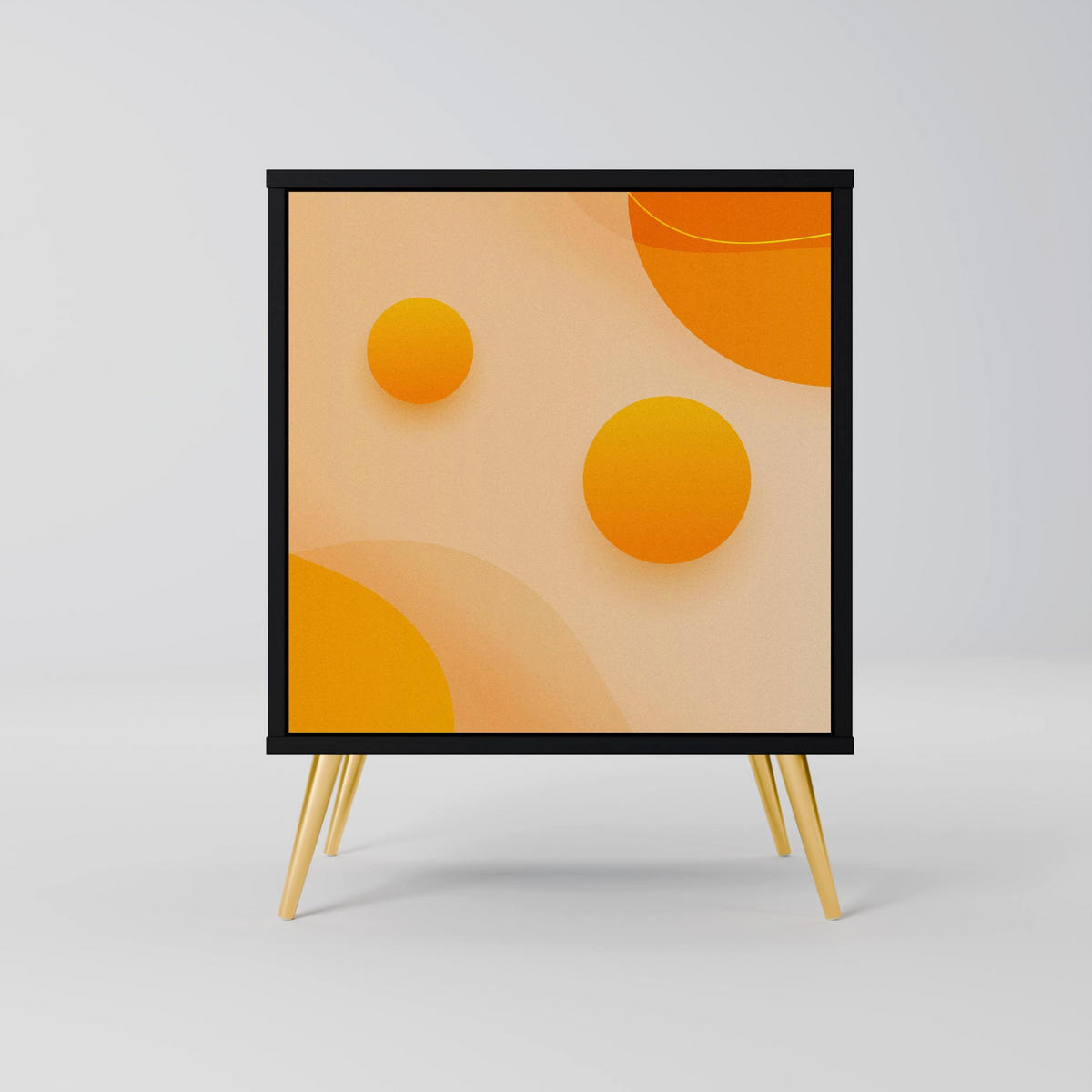 SIDEBOARD ORANGE ARRANGEMENT, Schwarz, 57,5x42x67,5 cm, Schwarze Metall-Rahmenfüße - Multicolor/Schwarz, Holzwerkstoff/Metall (57.5/67.5/42cm) - SpaceRebels