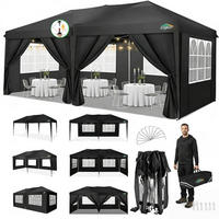FALTPAVILLON 3 x 6 m Schwarz mit 6 Seitenwänden - Schwarz, Textil (300/275/600cm)