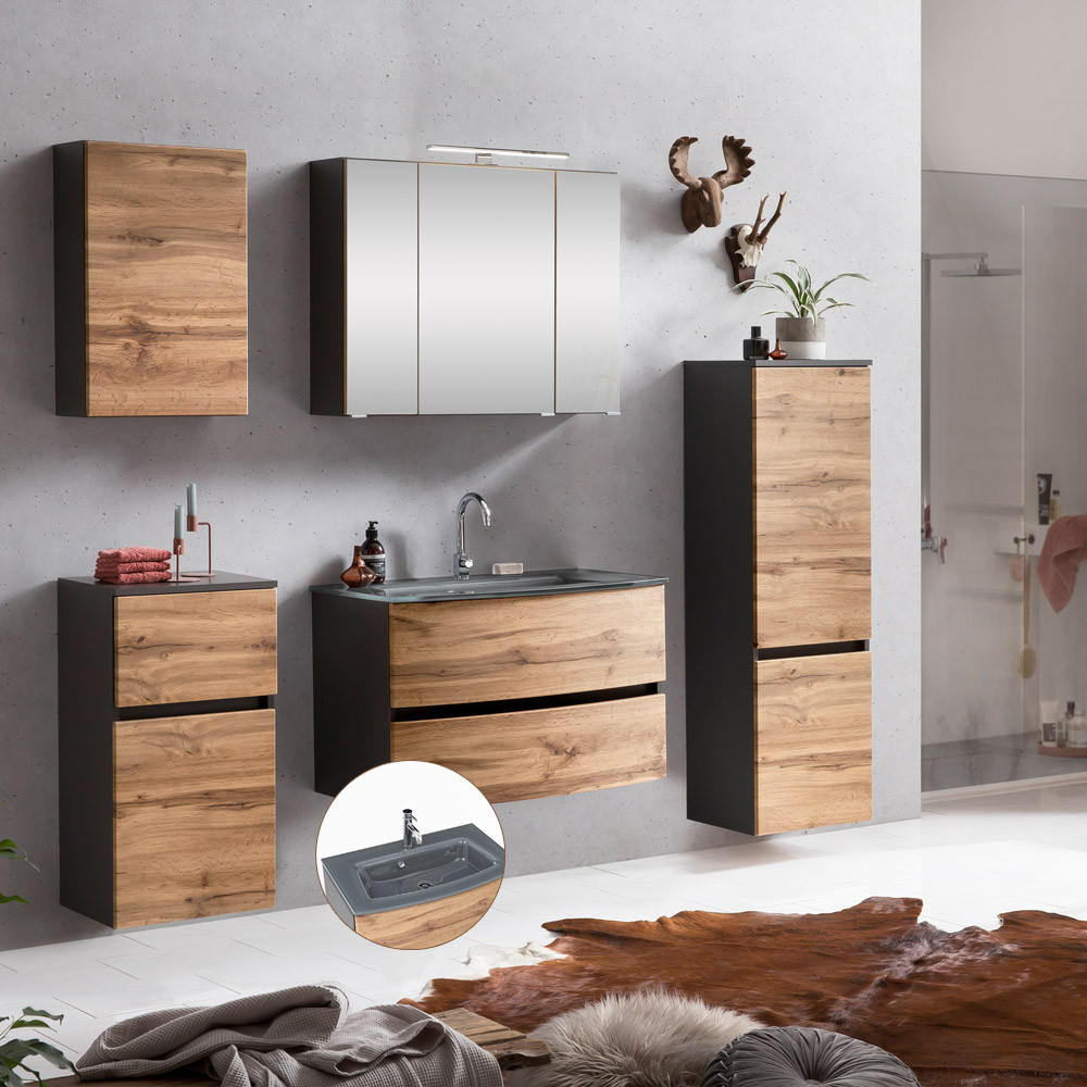 BADMÖBEL-SET 5-TLG. Lauria-03 - Braun, Holzwerkstoff (190/200/49cm) - Lomado