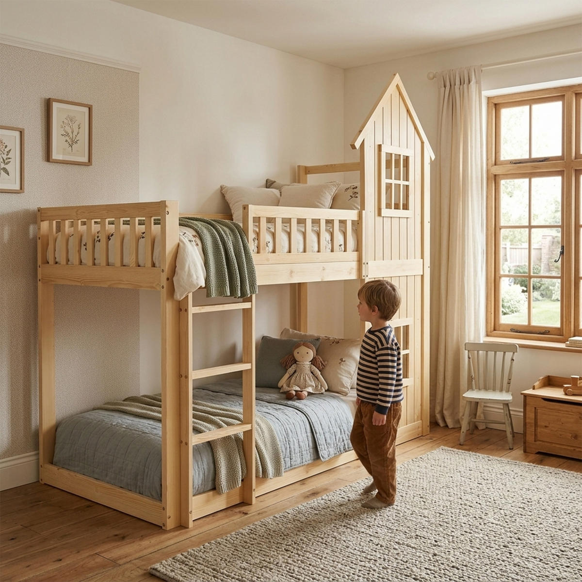 ETAGENBETT 90/200 cm DE-32708 Haus-Design mit Fenstern und Treppe Natur - Naturfarben, Holz (90/200cm) - ComfortXL