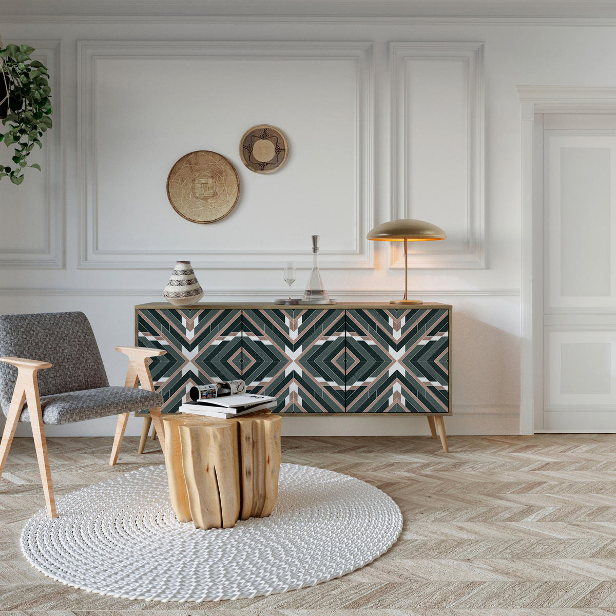 SIDEBOARD DIMENSION DELIGHTS, Eicheneffekt, 164,5x42x77,5 cm, 3 Türen - Eichefarben/Buchefarben, Holzwerkstoff/Buchenholz (164.5/77.5/42cm) - SpaceRebels