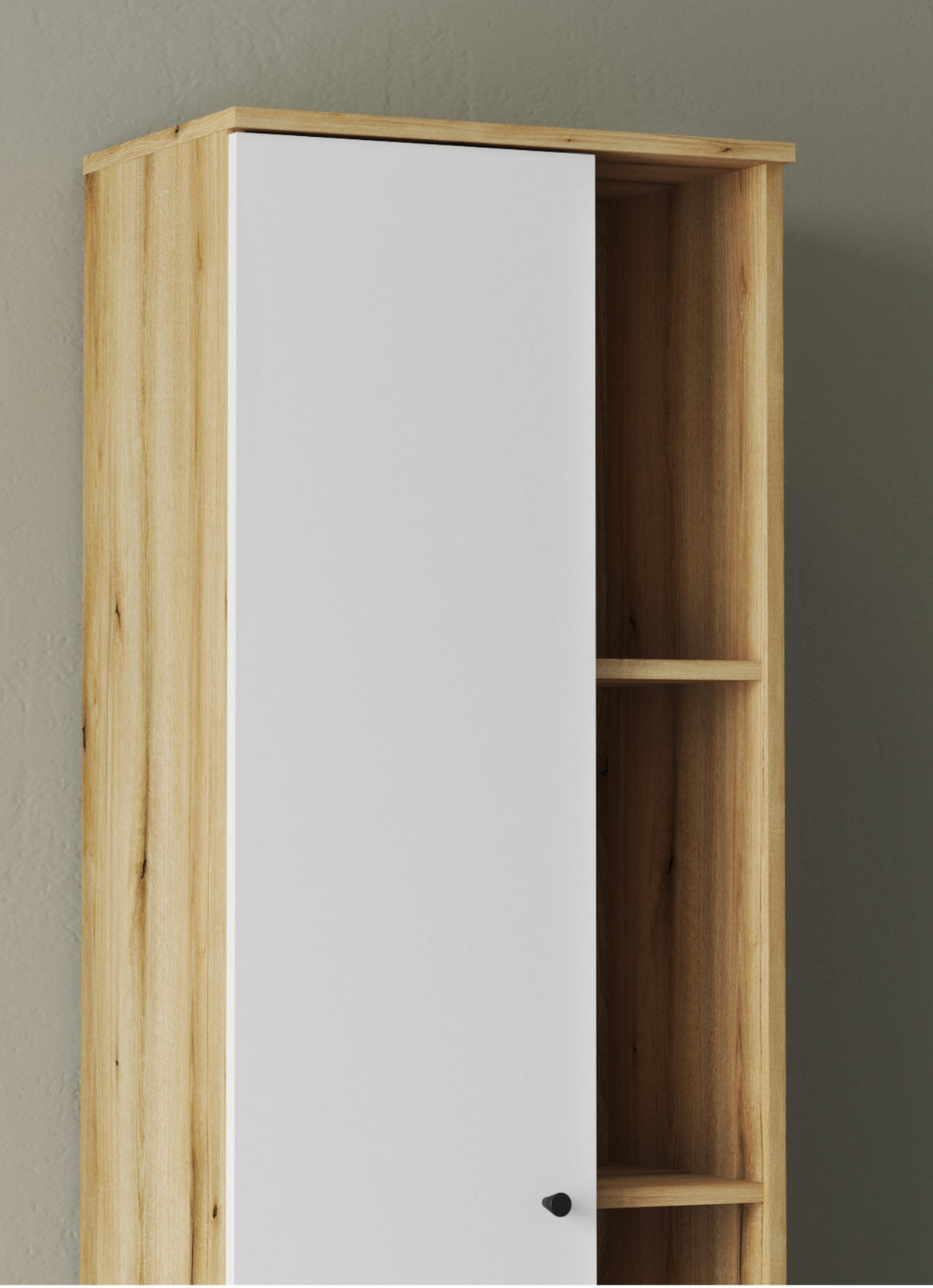 BAD-HOCHSCHRANK weiß, Evoke Eiche, Badschrank, 51 x 190 cm - Eichefarben/Schwarz, Holzwerkstoff/Kunststoff (51/190/33cm) - Furn.Design