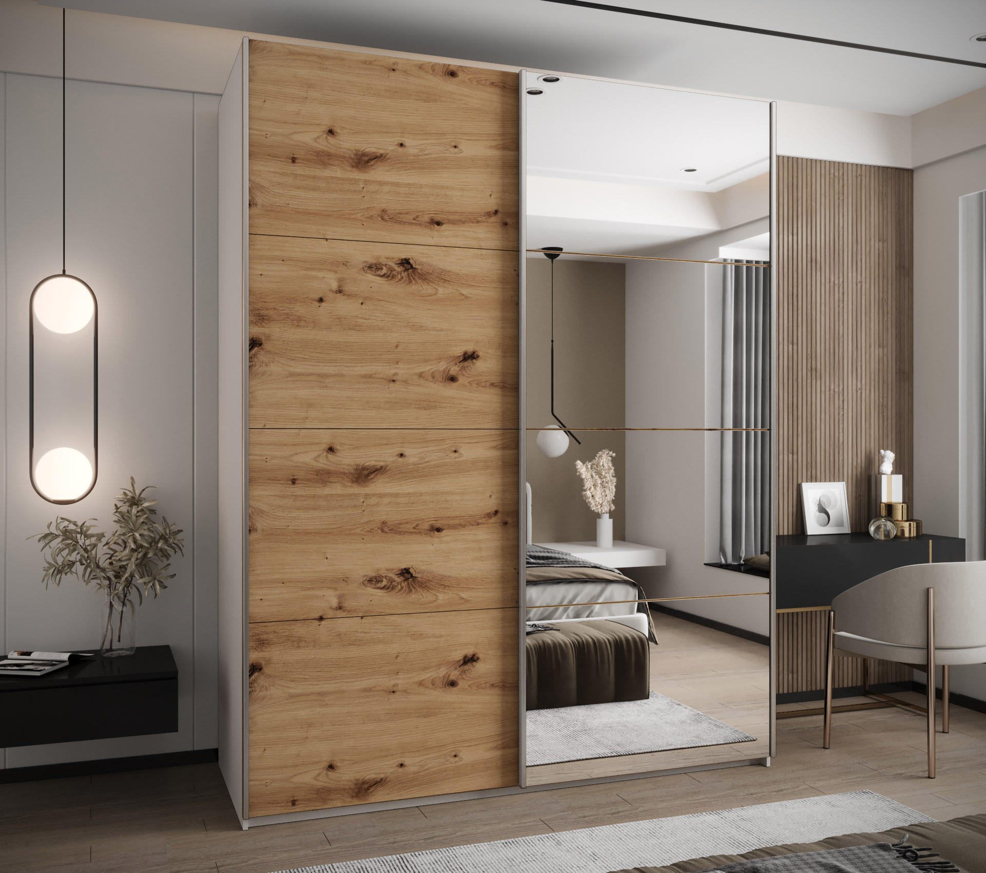 SCHWEBETÜRENSCHRANK 245,5/200/64 2-türig - Silberfarben/Weiß, Holz/Metall (200/245/64cm) - Abiks Möbel