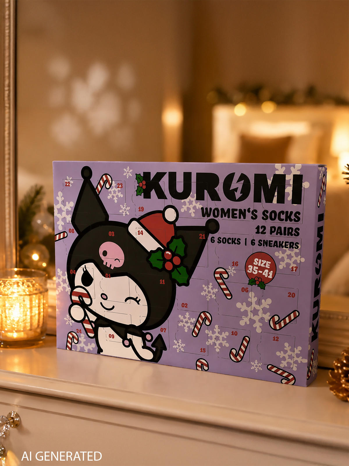 ADVENTSKALENDER Hello Kitty Kuromi mit 12 Paar Socken Größe 35-41 - Multicolor, Textil (37/5/26.5cm) - Hello Kitty