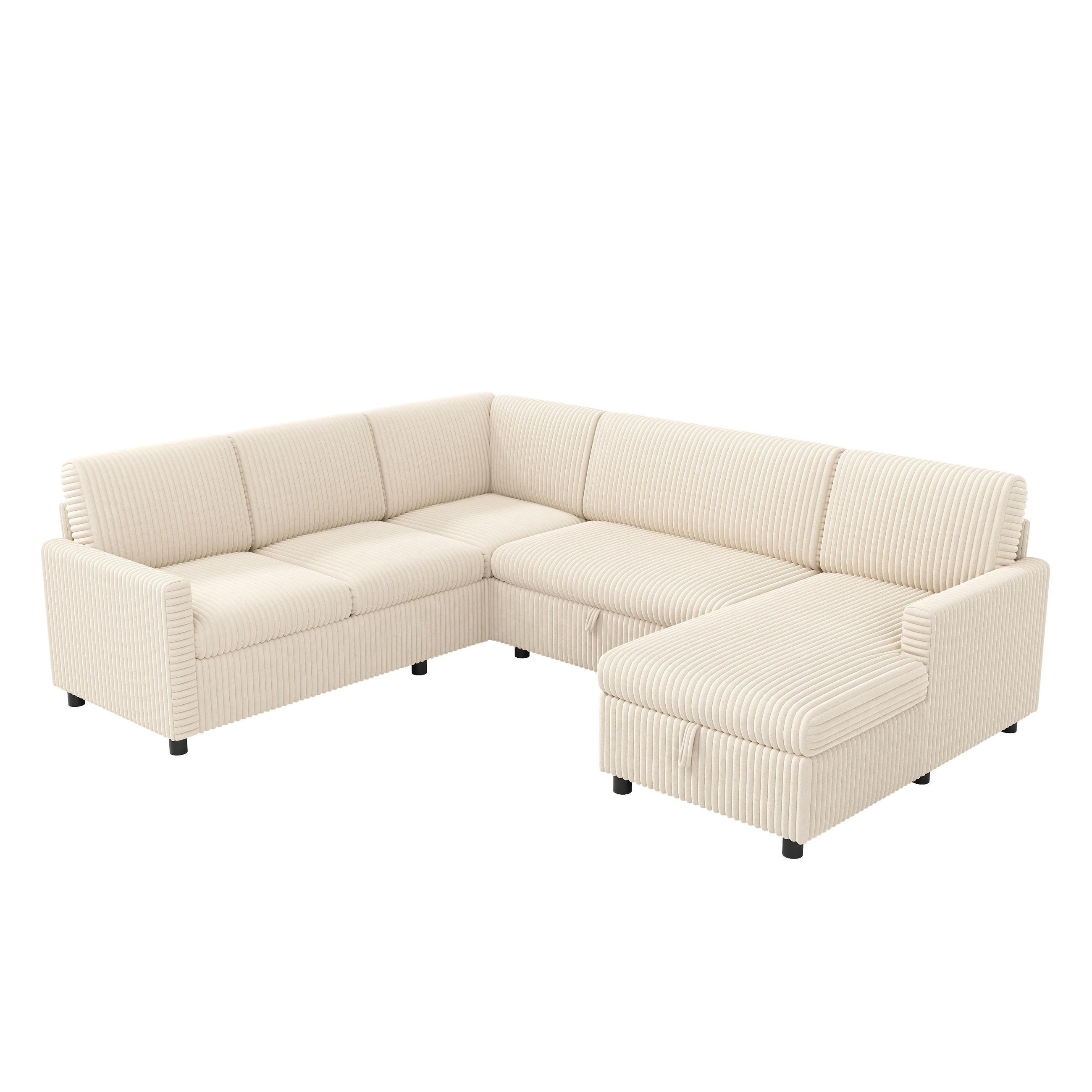 SOFA U Oblik na Razvlačenje Cord 220x274x85 cm Bež - bež, tekstil (274/85/220cm) - FLIEKS