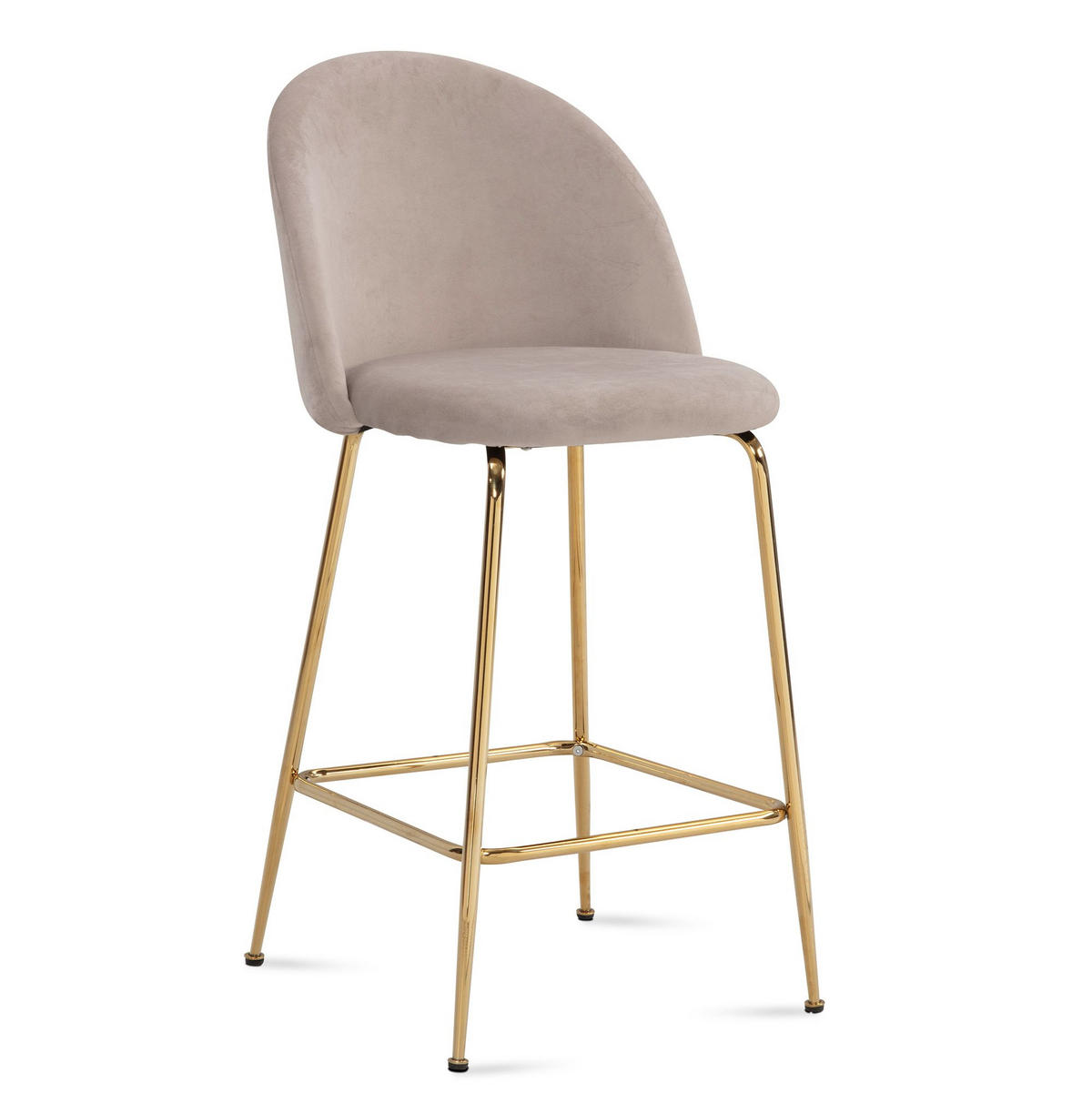 BARHOCKER 2er Set Samt Lehne Goldgestell Skandi-Stil Gepolstert, Beige 50x50x102 cm - Beige/Goldfarben, Textil/Metall (50/102/50cm) - KADIMA DESIGN