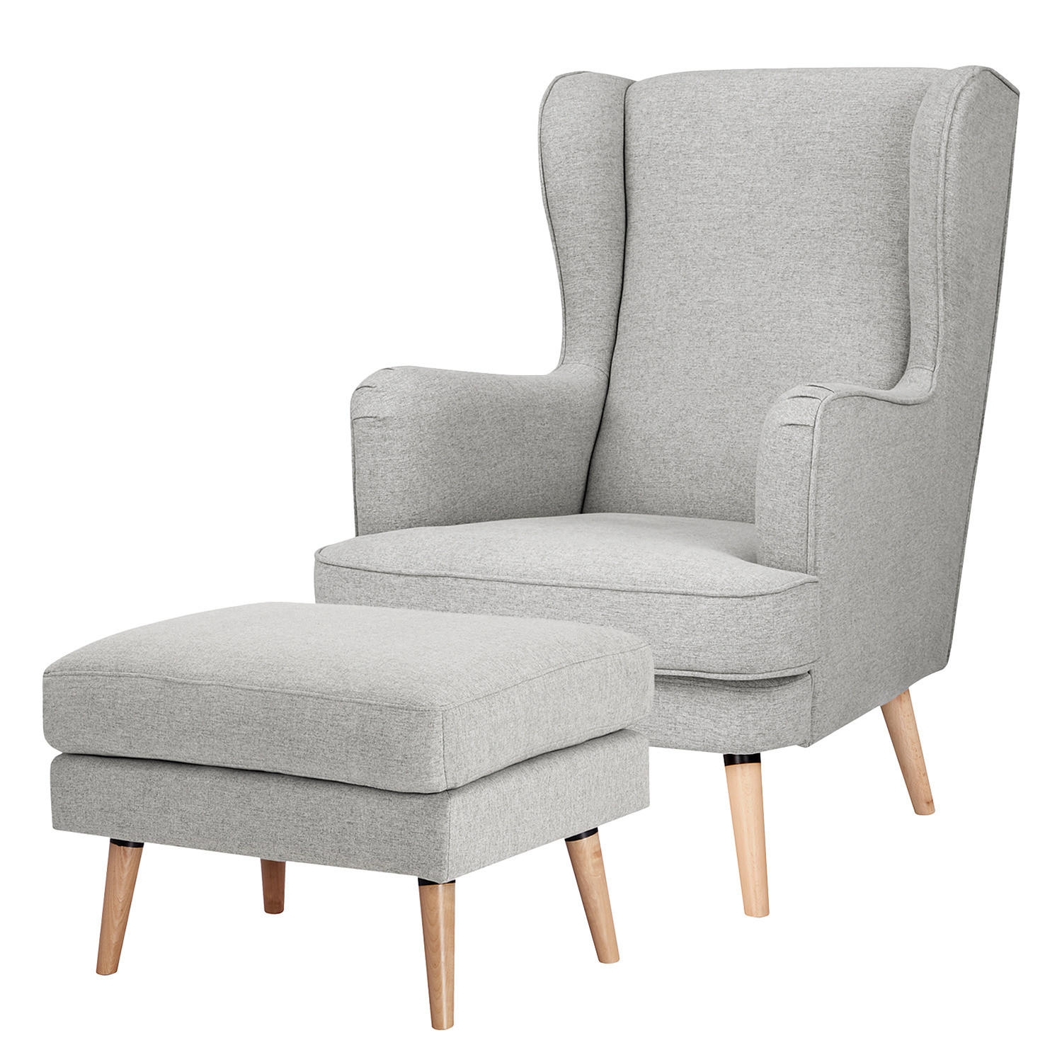 OHRENSESSEL - Beige/Hellgrau, Holz/Birkenholz (73/107/96cm) - home24