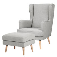 OHRENSESSEL - Beige/Hellgrau, Holz/Birkenholz (73/107/96cm) - home24