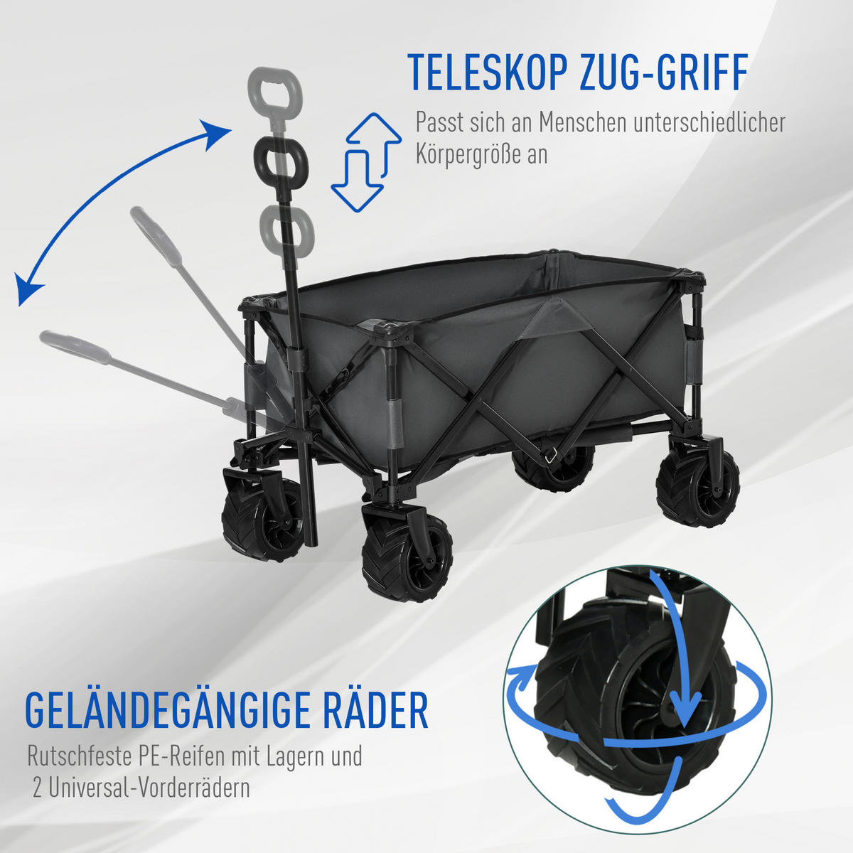 BOLLERWAGEN klappbar 360° grau - Dunkelgrau, Metall (108/91/55cm) - Fortuna Lai