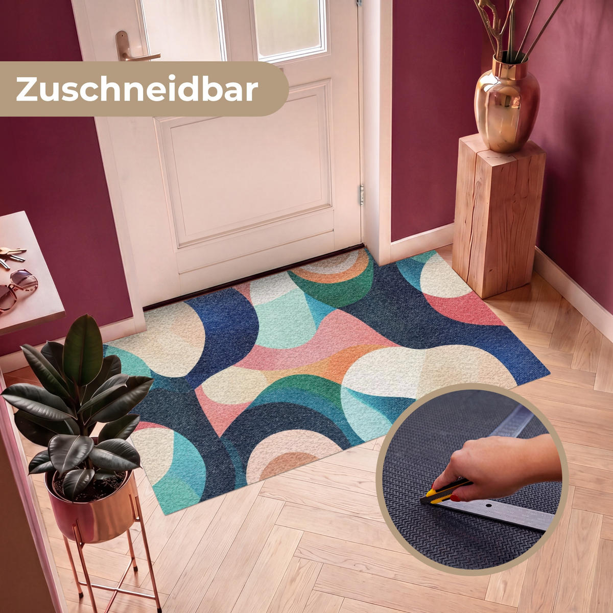 FUSSMATTE Abstrakt - Blau - Rosa Fußabtreter 150x90 cm - Multicolor, Kunststoff (150/90cm) - MuchoWow