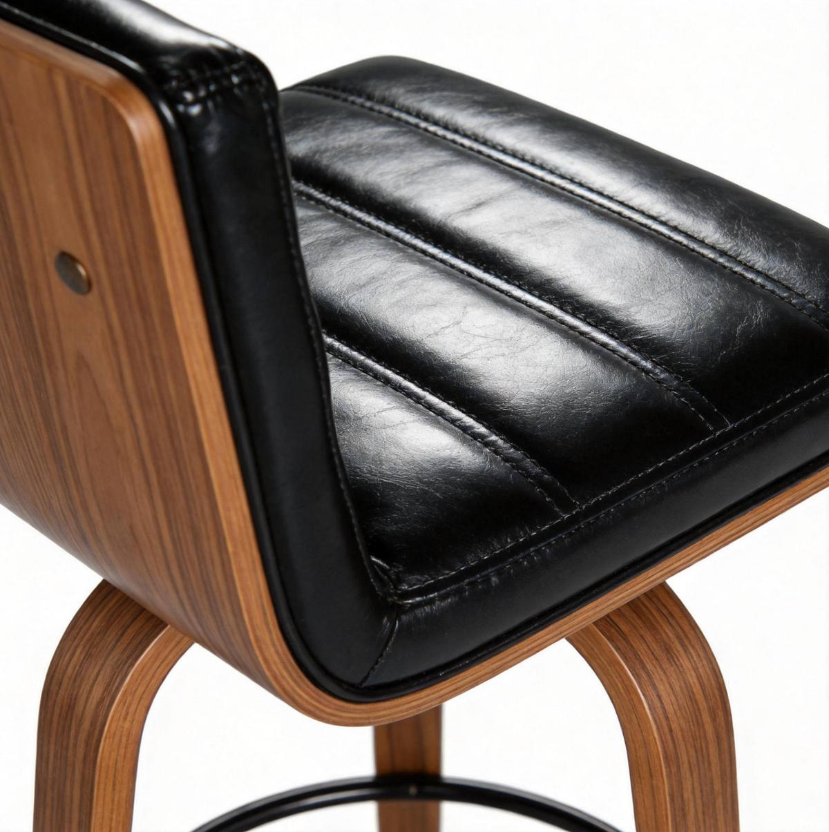 BARHOCKER mit PU-Lederpolsterung, Drehfunktion und Fußring - Schwarz, Holz (48/90/40cm) - MIVRAY