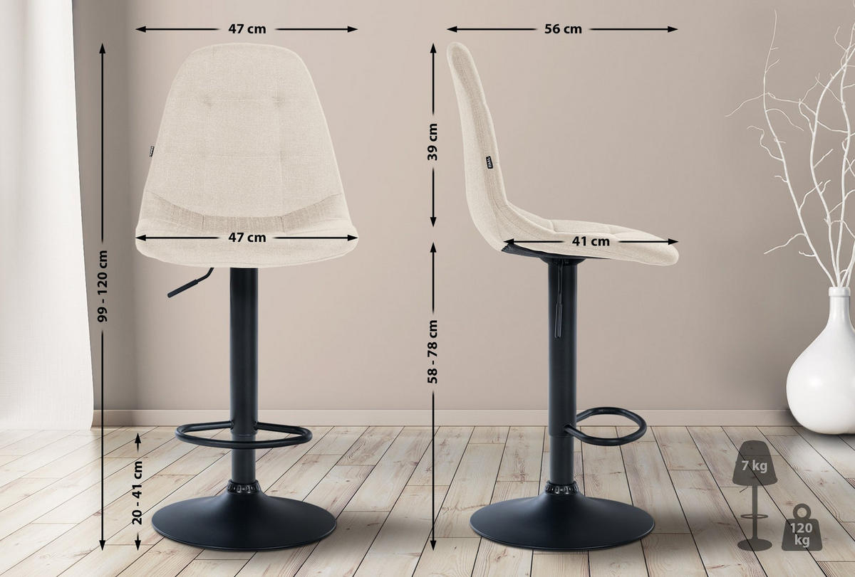 BARHOCKER Metall creme - Creme, Textil/Metall (47/99/56cm) - CLP