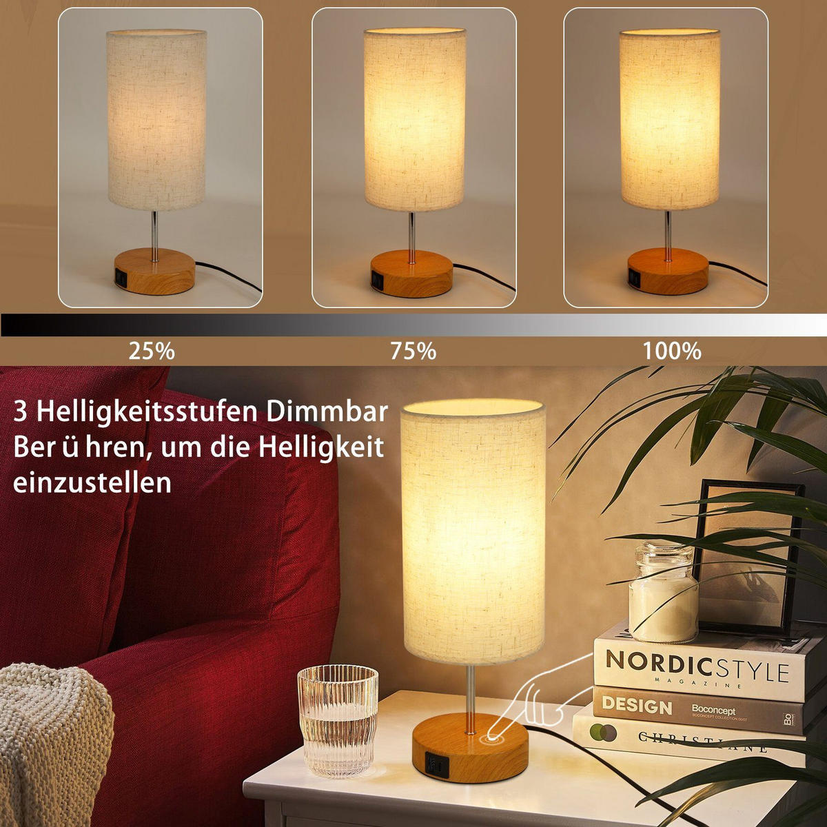 TISCHLEUCHTE Zenit 16/16/26 cm - Weiß, Textil (16/16/26cm) - Nettlife