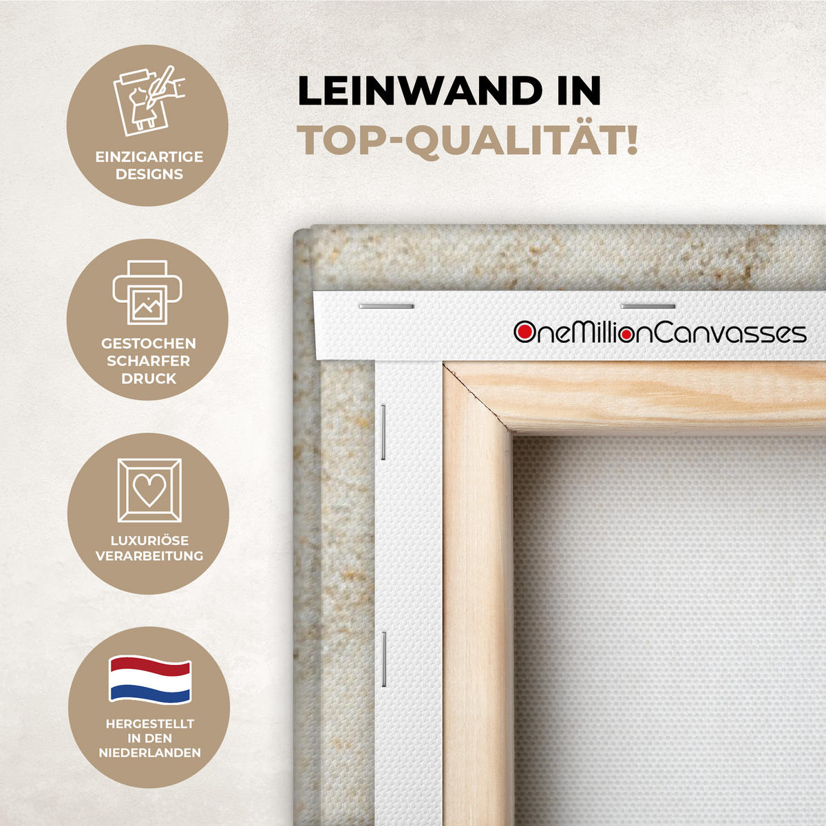 LEINWANDBILD Muster - Abstrakt - Weiß Deko Groß 90x140 cm - Beige, Textil (90/140cm) - MuchoWow
