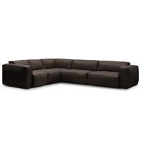 ECKSOFA mit Rundecke - Dunkelbraun/Schwarz, Leder/Kunststoff (325/260cm) - home24