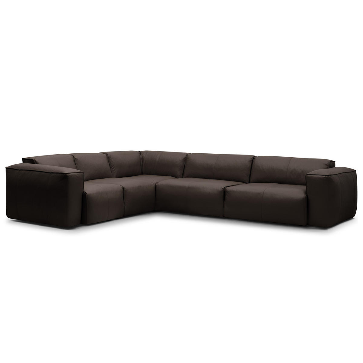 ECKSOFA mit Rundecke - Dunkelbraun/Schwarz, Leder/Kunststoff (325/260cm) - home24