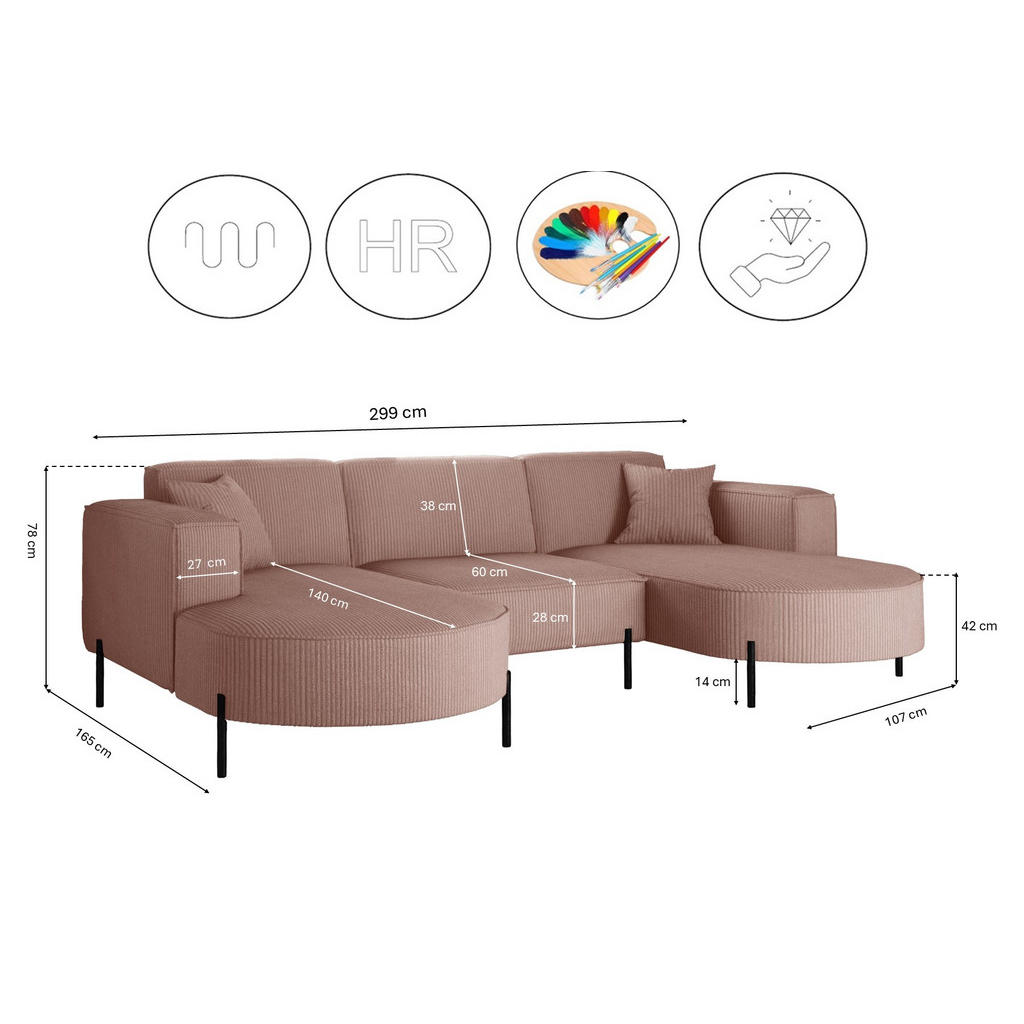 Thumbnail - Kaiser Möbel Ecksofa, Rosa, Holz, 299x165 cm, Wohnzimmer, Sofas & Couches, Wohnlandschaften, Ecksofas