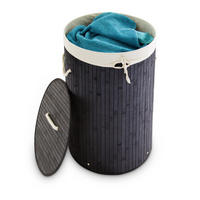 WÄSCHEKORB - Schwarz, Holz/Textil (41/65/41cm) - Relaxdays
