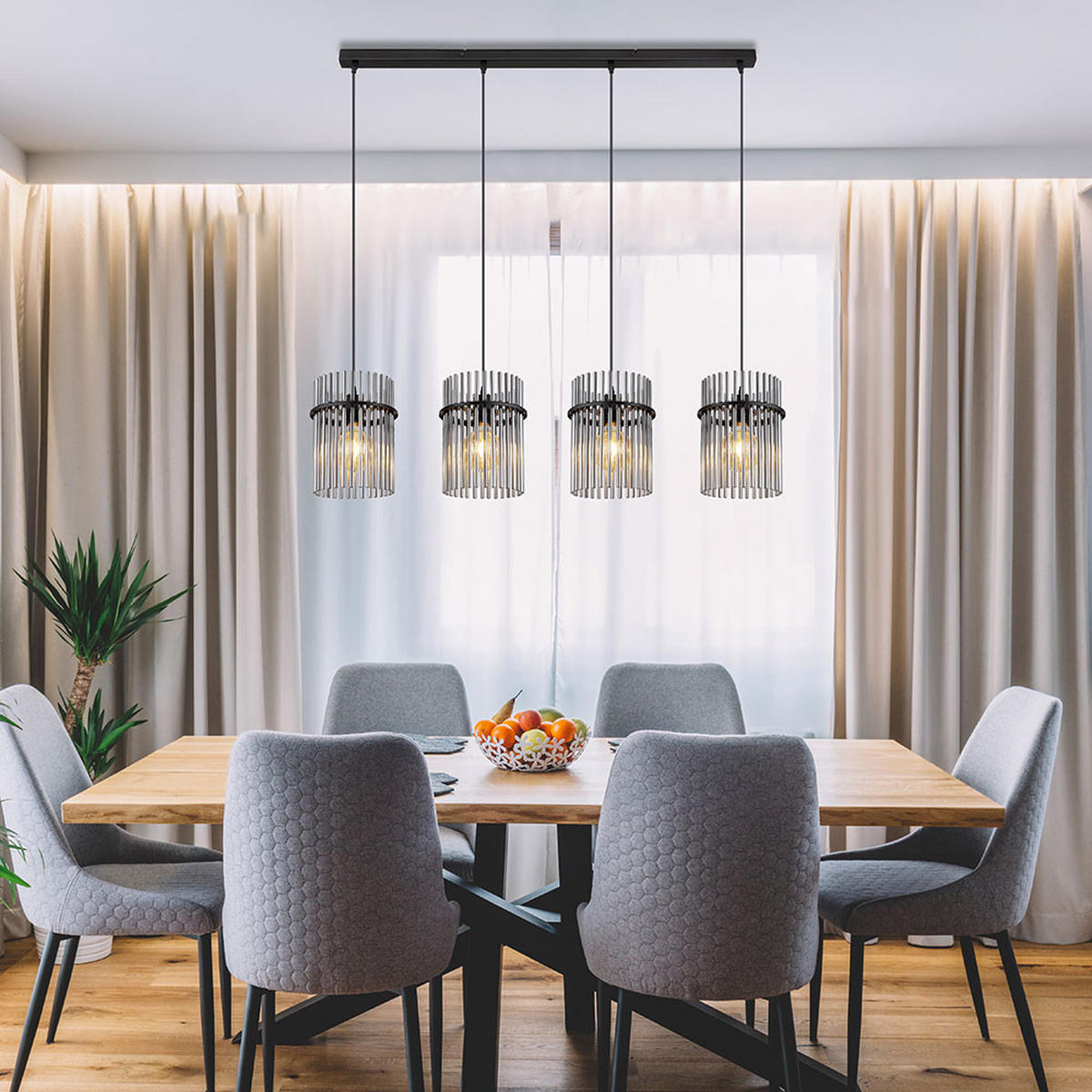 LED HÄNGELEUCHTE Metall Schwarz Rauchglas - Schwarz, Glas (110/20/140cm) - Globo Lighting