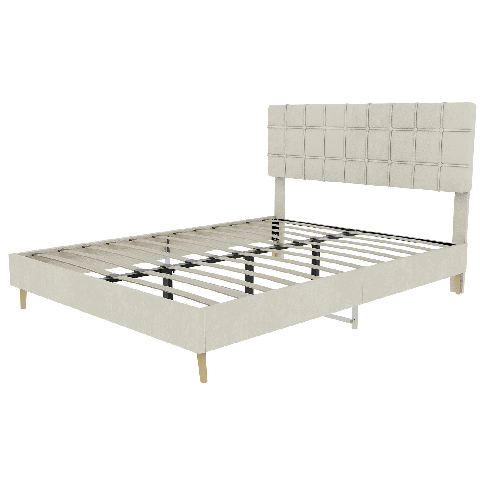 POLSTERBETT 160/200 cm in Beige Samt - Beige, Holzwerkstoff/Textil (160/200cm) - WISHDOR