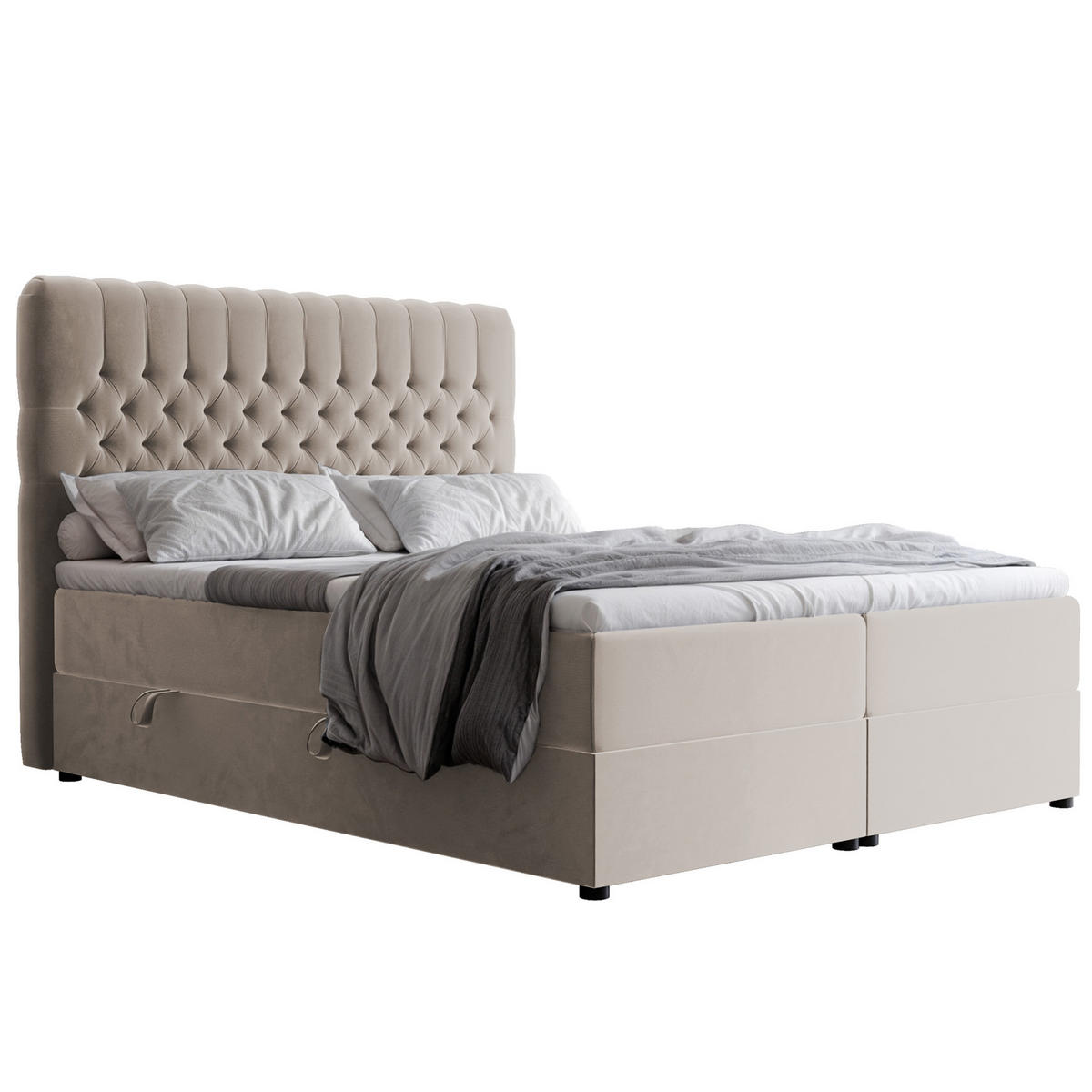 BOXBETT 120x200 cm mit Topper - Beige, Holzwerkstoff/Textil (120/200cm) - Idohome