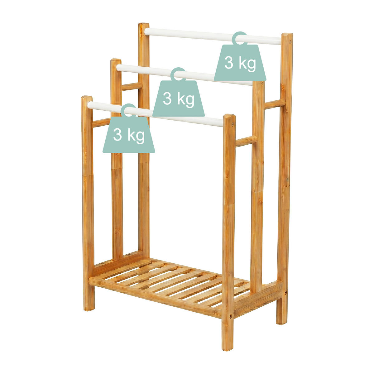 DRŽÁK ručníků - světle hnědá, kov/dřevo (46/86/24cm) - Relaxdays