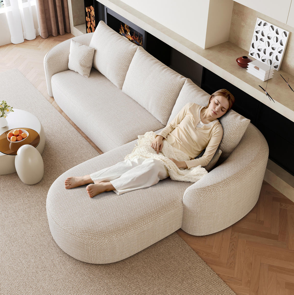 ECKSOFA 266 cm weiß aus Stoff ohne Montage - Weiß, Textil (168/266cm) - OKWISH