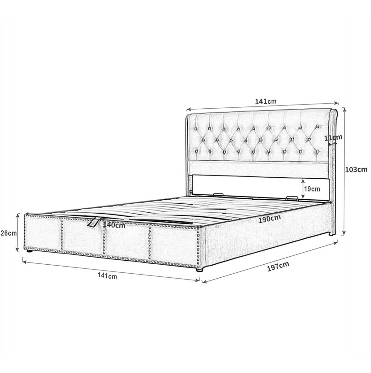 SAMT-POLSTERBETT 140/190 cm mit Bettkasten und gepolstertem Kopfteil in Grau - Grau, Textil (140/200cm) - BEAOK