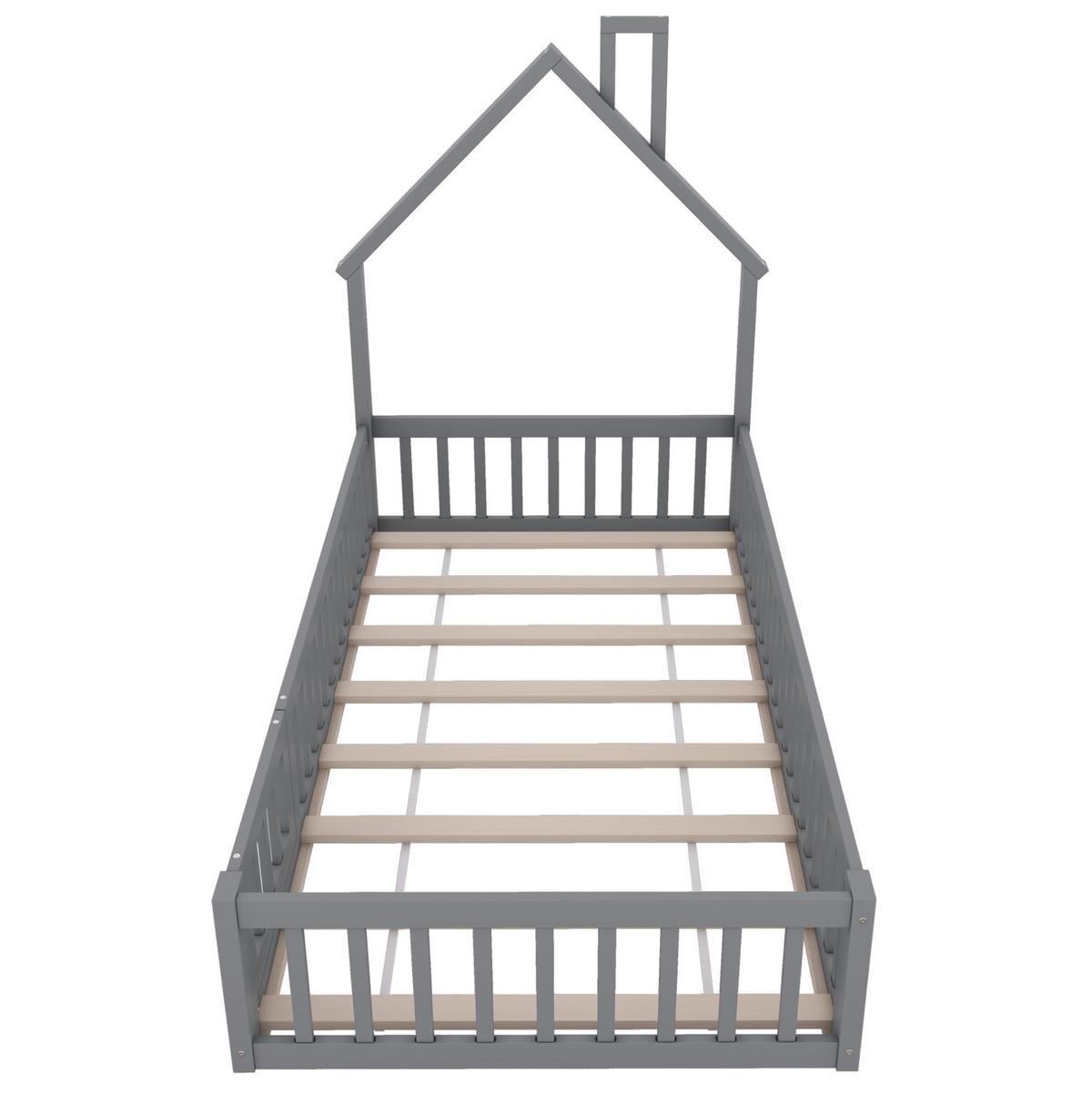 HAUSBETT Schornsteinform 90/200 cm, Grau mit Sicherheitsgitter - Grau, Holz (90/200cm) - MIVRAY