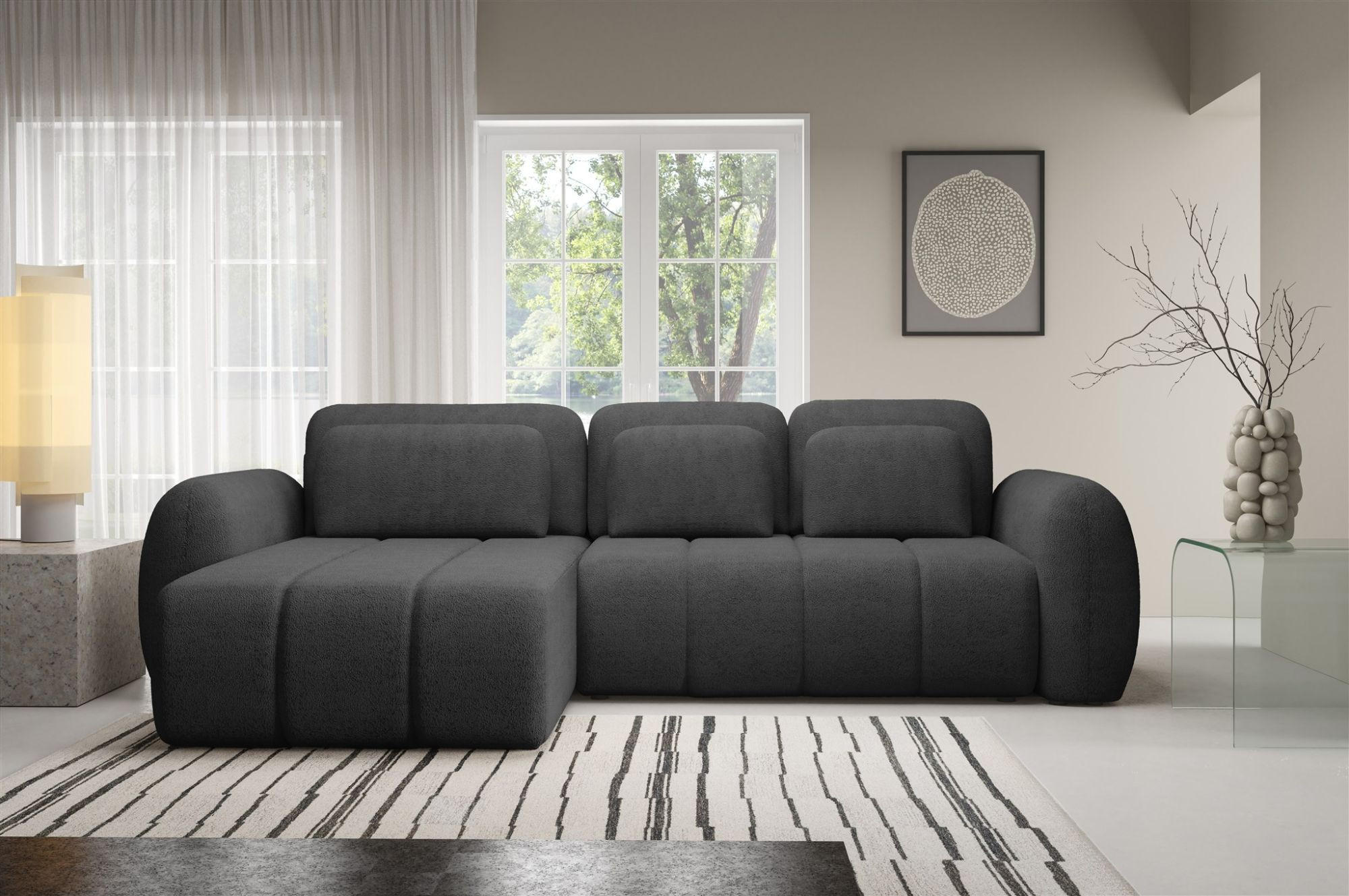 ECKSOFA Caria Mit Schlaffunktion - Anthrazit, Holzwerkstoff/Textil (304/190cm) - Fun Möbel