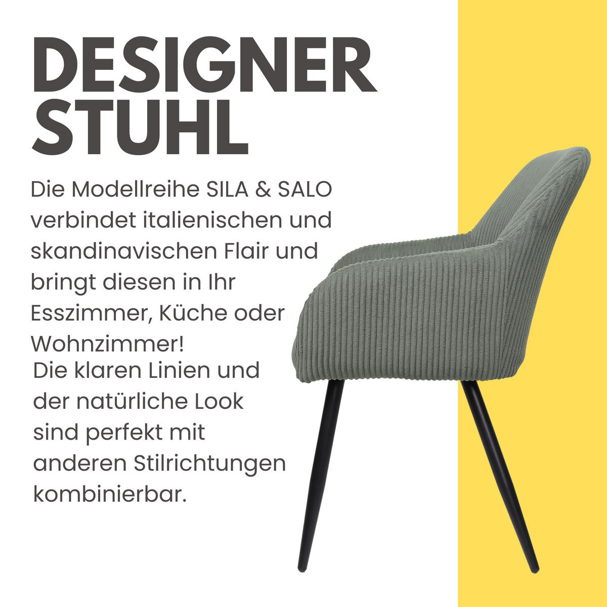 ESSZIMMERSTUHL SILA Grün 2er-Set, Cord Bezug - Grün, Textil (56/84/60cm)