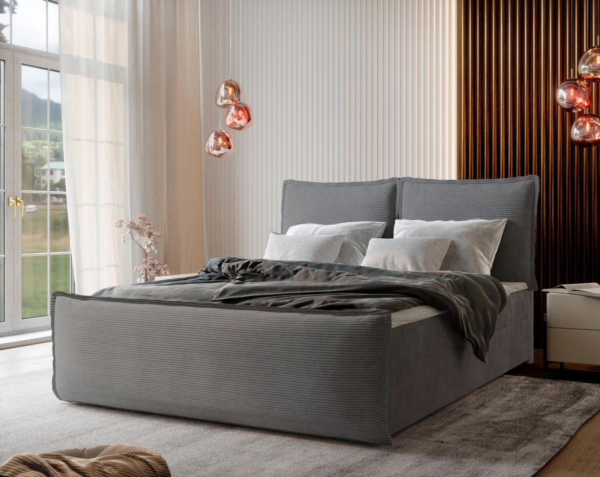 BOXBETT MONTA 160x200 cm mit Matratze und Topper - Hellgrau - Hellgrau, Holz (160/200cm) - MASSENO