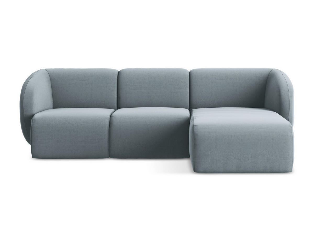 ECKSOFA Rechts Samt Stoff Blau - Schwarz/Hellblau, Holzwerkstoff/Kunststoff (248/166cm) - Makamii