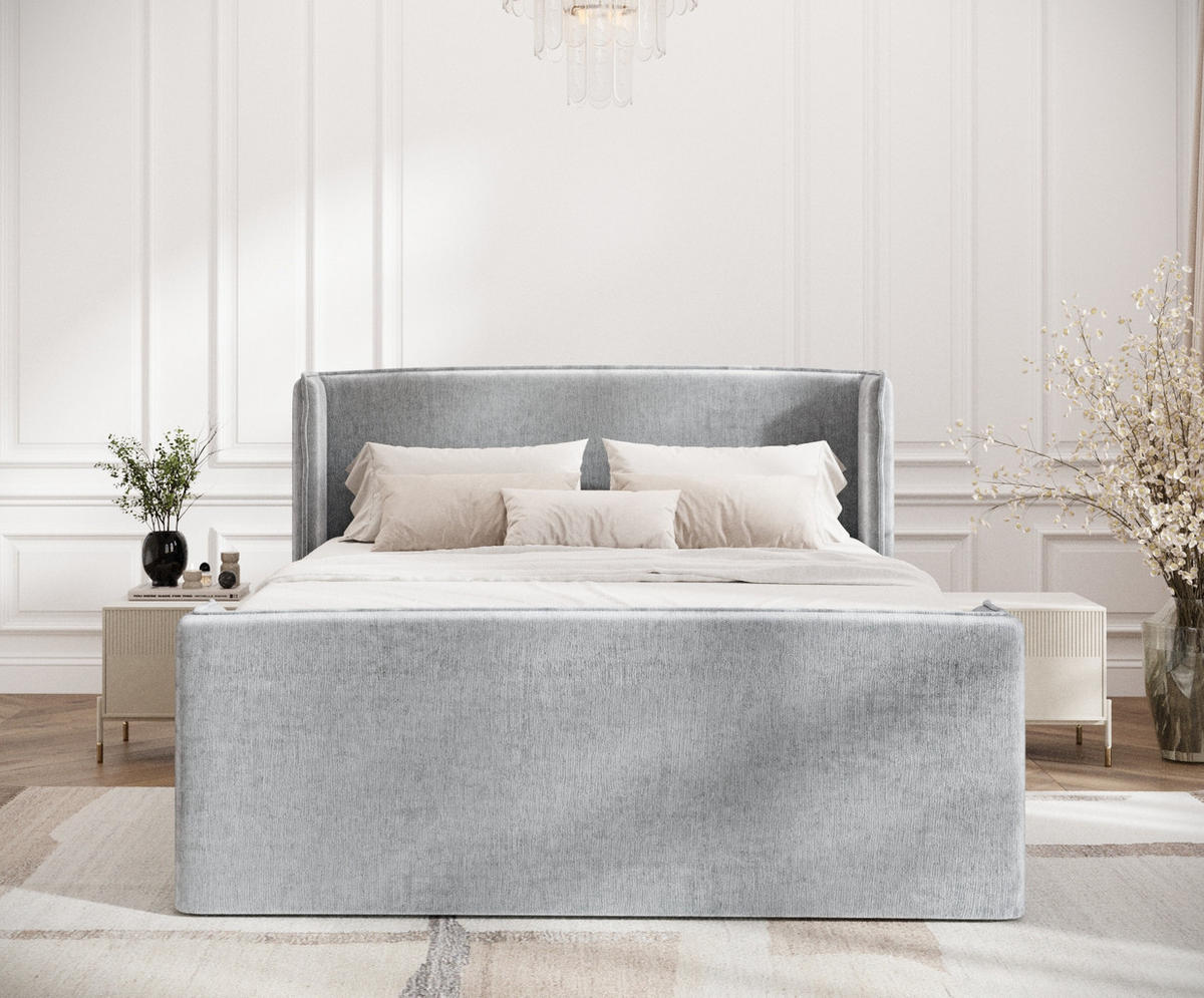 BOXSPRINGBETT Freeland Hellgrau 160/200 cm mit Matratze und Topper - Hellgrau/Schwarz, Holz/Holzwerkstoff (160/200cm) - Maison de Reve