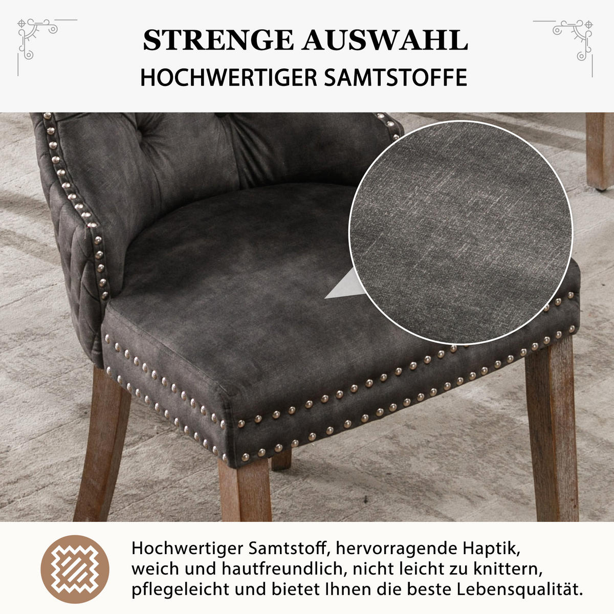 POLSTERSTUHL 2er-Set mit Massivholzbeinen, höhenverstellbar und Türklopfer-Design, heller grau - Grau, Textil (53/95/46.5cm) - Luhomfu