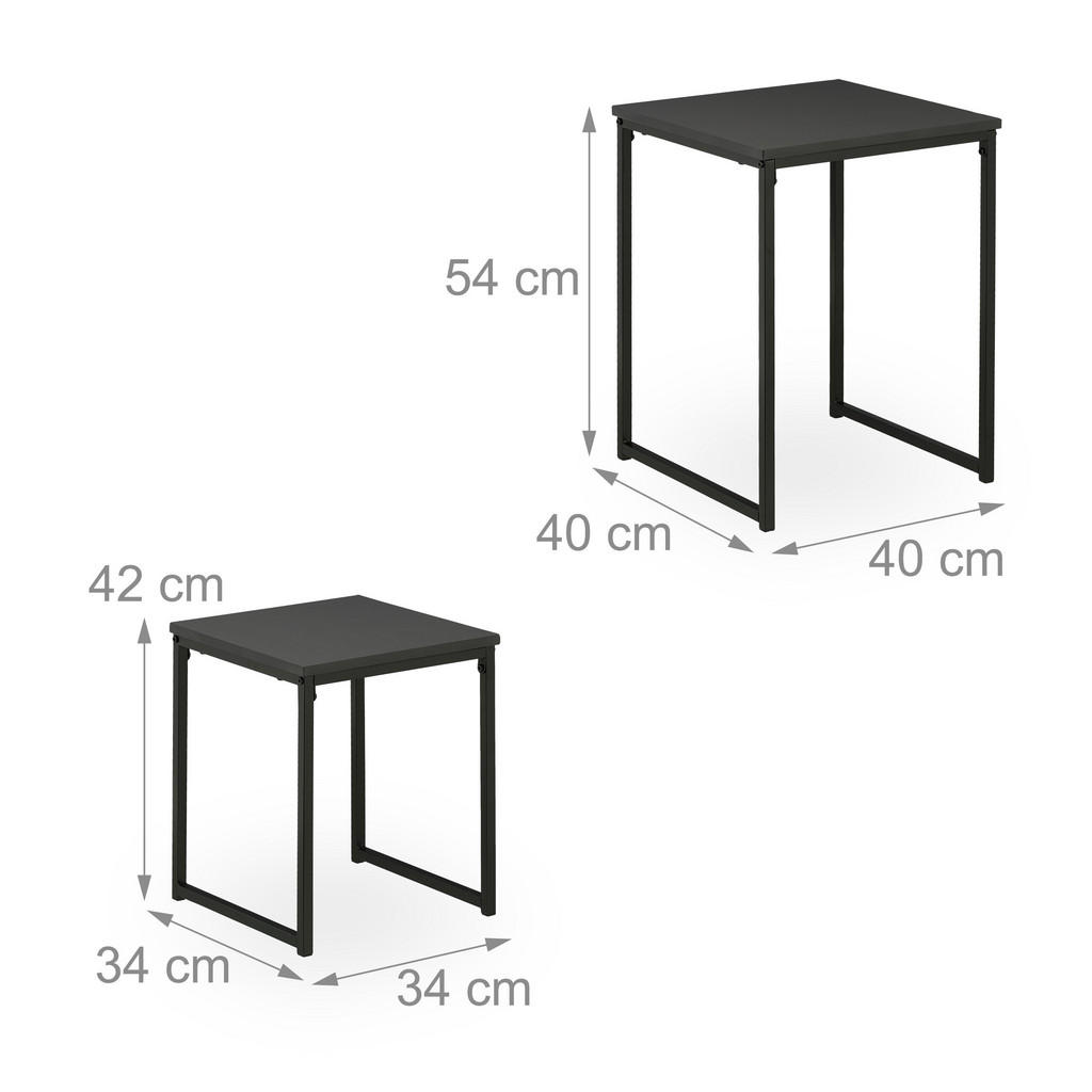 Thumbnail - Relaxdays 2Xbeistelltisch, Schwarz, Metall, Holzwerkstoff, Kunststoff, 40x54x40 cm, Wohnzimmer, Wohnzimmertische, Beiste...