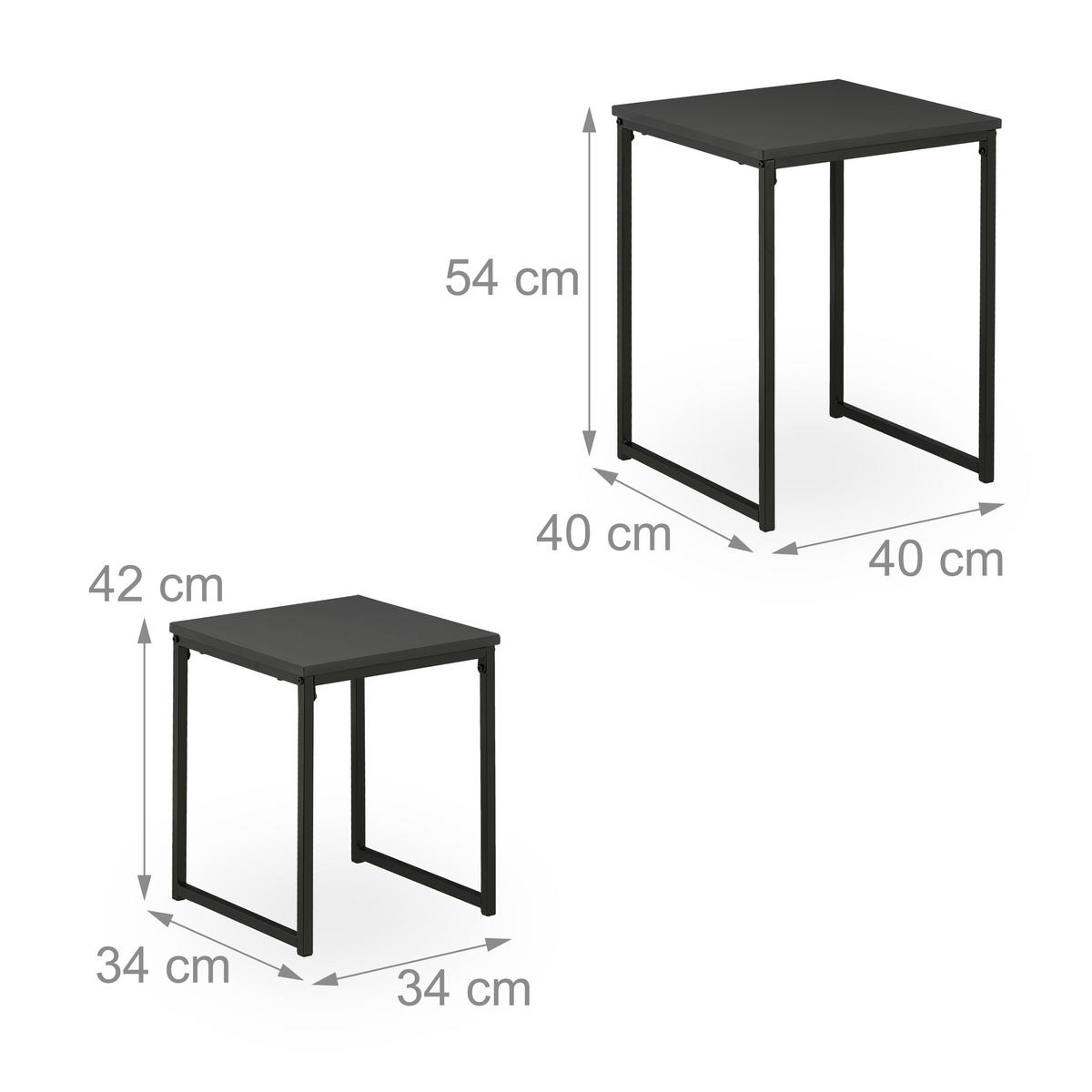 2XBEISTELLTISCH - Schwarz, Holzwerkstoff/Kunststoff (40/40/54cm) - Relaxdays