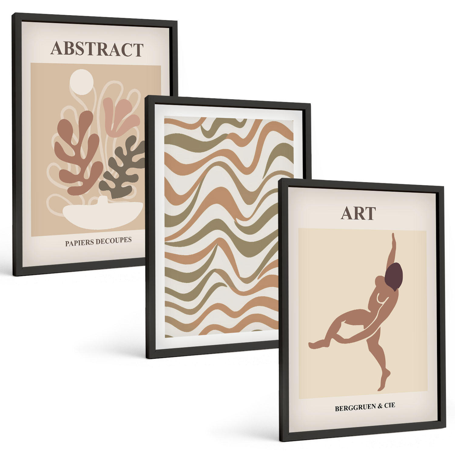 BILDER SET 3er Set - 40x60 cm Schwarzer Rahmen - Matisse Boho abstrakte Muster - Schwarz, Kunststoff (40/60cm) - TULUP