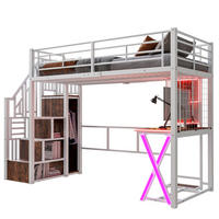 HOCHBETT 90/200 cm aus Metall und MDF mit Schreibtisch, Kleiderschrank und LED-Beleuchtung Weiß - Weiß, Metall (90/200cm) - Modenvie