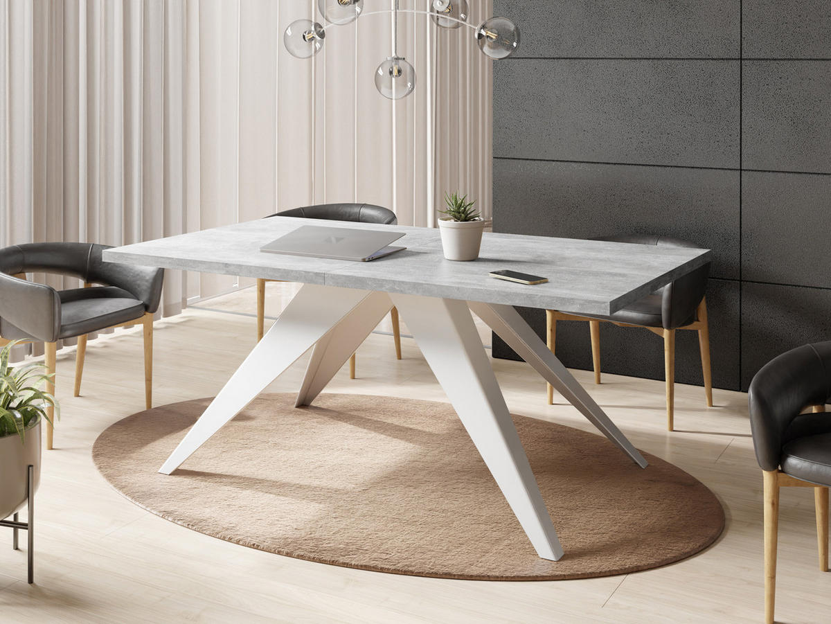ESSTISCH Vance Weiß rechteckig ausziehbar, Grauer Beton 160-260/90/76 cm - Hellgrau/Weiß, Holzwerkstoff/Metall (160/90/76cm) - WFL GROUP